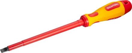 Отвертка KRAFTOOL, высоковольтная, Cr-Mo-V стержень, двухкомпонент. маслобензостойкая рукоятка, SL, 8,0х175мм 250083-8.0-175 купить в Магнитогорске
