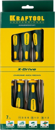 Набор X-Drive, KRAFTOOL 250081-H7: Отвертки профессиональные, SL: 3x80, 5x100, 6x125; PH: 1x80, 2x100; PZ: 1x80, 2x100 250081-H7 купить в Магнитогорске