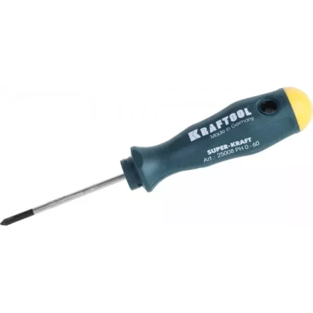 Отвертка KRAFTOOL, Cr-Mo-V закалённый стержень, двухкомпонентная противоскользящ рукоятка, PH 0x60мм 25008-0-060 купить в Магнитогорске