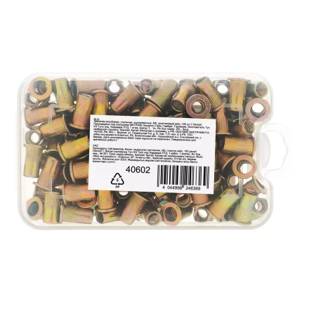 Заклепки резьбовые, стальные, оцинкованные, М5, пластиковый кейс, 100 шт. Denzel 40602 купить в Магнитогорске