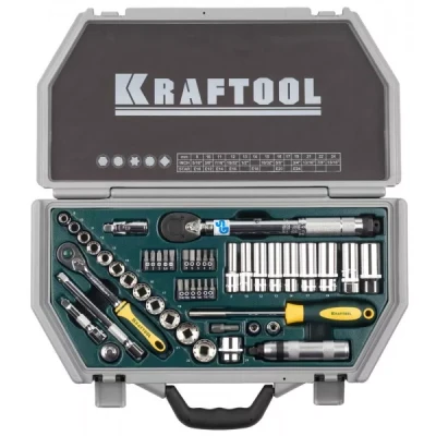Набор торцовых головок KRAFTOOL "INDUSTRIE QUALITAT" (3/8") универсальный, Cr-V, пластиковый кейс, 49 предметов 27975-H49