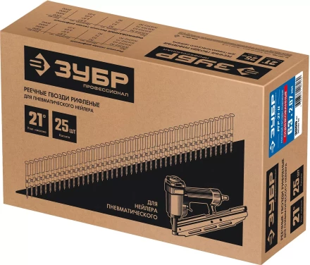 ЗУБР SN21 63 х 2.87 мм, реечные гвозди рифленые оцинкованные, 3000 шт (305393-63) купить в Магнитогорске