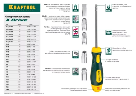Отвертка KRAFTOOL, Cr-Mo-V сталь, двухкомпонентная противоскользящая рукоятка, TORX Hole, №25x100мм 250077-25-100 купить в Магнитогорске