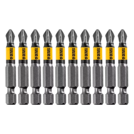 Бита PZ2х50, сталь легированная S2, 10 шт., круглый профиль, отрывная упаковка, Е 6,3 Denzel 11680 купить в Магнитогорске