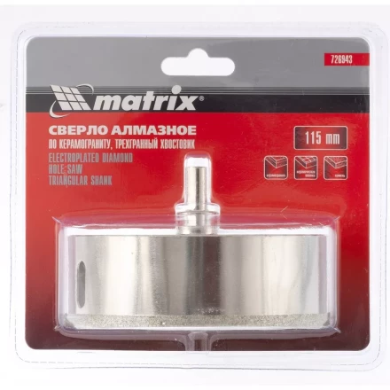 Сверло алмазное по керамограниту 115 х 67 мм 3-гранный хвостовик MATRIX артикул 726943 купить в Магнитогорске