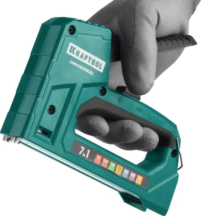 Степлер для скоб &quot;Universal&quot; 7-в-1: 53(6-14 мм)/53F(10-14 мм)/140 (10-14 мм)/13 (6-14 мм)/36 (10-14 мм)/300(16 мм)/500(16 мм), суперлегкий, KRAFTOOL 31524 купить в Магнитогорске