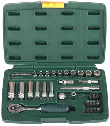 Набор KRAFTOOL &quot;INDUSTRIE QUALITAT&quot; Торцовые головки, 1/2&quot;, 1/4&quot;, 37 предметов 27881-H37 купить в Магнитогорске