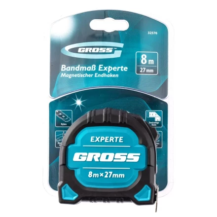 Рулетка нейлон Experte 8м x 27мм двухкомпон. корпус магнит двухстор. Разметка Gross 32576 купить в Магнитогорске