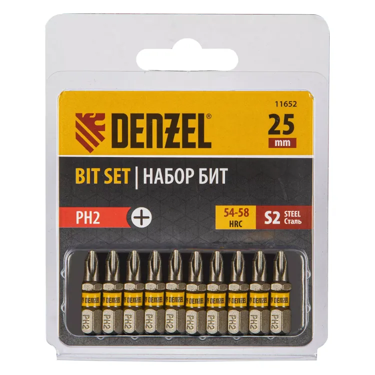 Бита PH2х25, сталь S2, шестигранный профиль, 10 шт. Е 6,3 Denzel 11652 купить в Магнитогорске