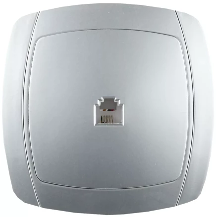 Розетка СВЕТОЗАР &quot;АКЦЕНТ&quot; телефонная одинарная в сборе, цвет серебристый металлик SV-54217-SM купить в Магнитогорске