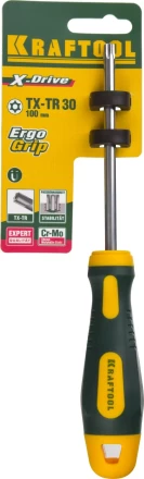 Отвертка KRAFTOOL, Cr-Mo-V сталь, двухкомпонентная противоскользящая рукоятка, TORX Hole, №30x100мм 250077-30-100 купить в Магнитогорске