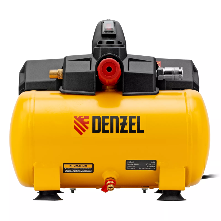Компрессор Denzel DLS750/6 58019 безмасляный малошумный 750 Вт, 140 л/мин,ресивер 6 л купить в Магнитогорске