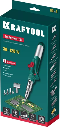 SolderGas 120K набор 10-в-1, газовый паяльник, горелка, фен, 30-120 Вт, пьезоподжиг, 1300°С 55503-H10 купить в Магнитогорске