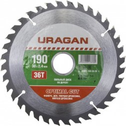 Диск пильный &quot;Optimal cut&quot; по дереву, 190х30мм, 36Т, URAGAN 36801-190-30-36