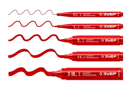 ЗУБР МП-300К красный, 2-5 мм, клиновидный перманентный маркер (06323-3) купить в Магнитогорске