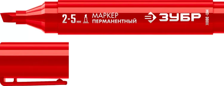 ЗУБР МП-300К красный, 2-5 мм, клиновидный перманентный маркер (06323-3) купить в Магнитогорске
