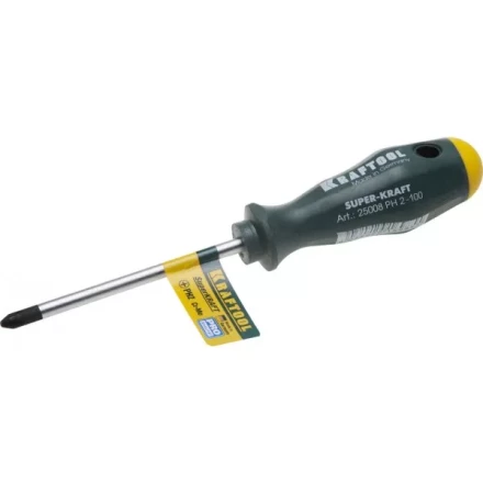 Отвертка KRAFTOOL, Cr-Mo-V закалённый стержень, двухкомпонентная противоскользящ рукоятка, PH 2x100мм 25008-2-100 купить в Магнитогорске