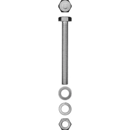 Болт (DIN933) в комплекте с гайкой (DIN934), шайбой (DIN125), шайбой пруж. (DIN127), M8 x 70 мм, 3 шт, ЗУБР 303436-08-070 купить в Магнитогорске
