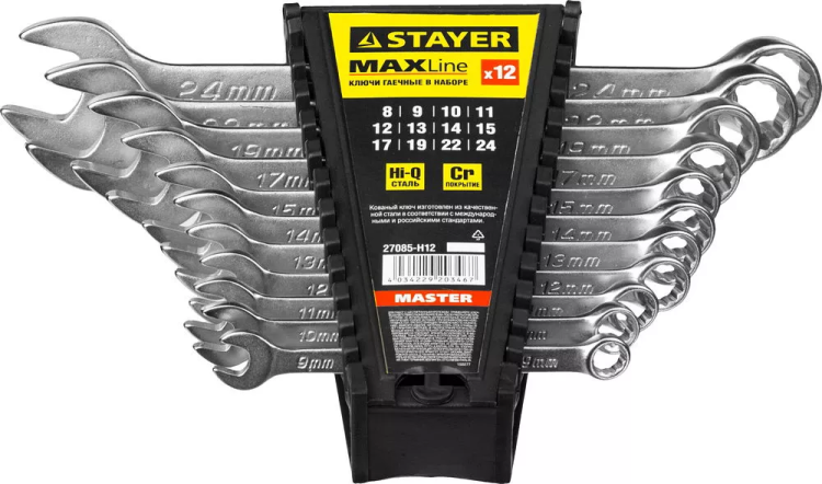Набор: Ключ STAYER "MASTER" гаечный комбинированный, хромированный, 8-24 мм, 12 шт 27085-H12 купить в Магнитогорске