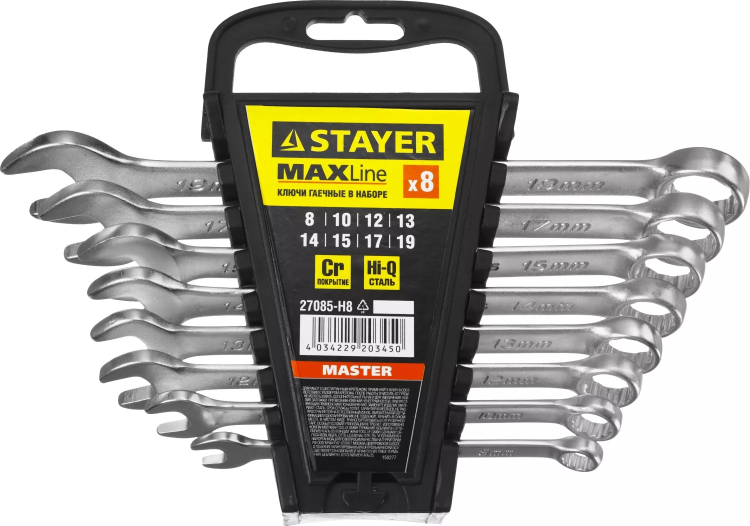 Набор: Ключ STAYER "MASTER" гаечный комбинированный, хромированный, 8-19 мм, 8 шт 27085-H8 купить в Магнитогорске