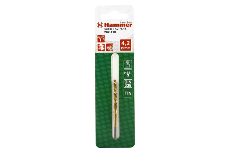 Сверло по металлу HAMMER Ф4.2х75мм (DR MT 4,2мм*75/43мм) купить в Магнитогорске