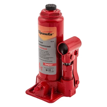 Домкрат гидравлический бутылочный, 4 т, h подъема 180–320 мм Sparta Compact 50339 купить в Магнитогорске