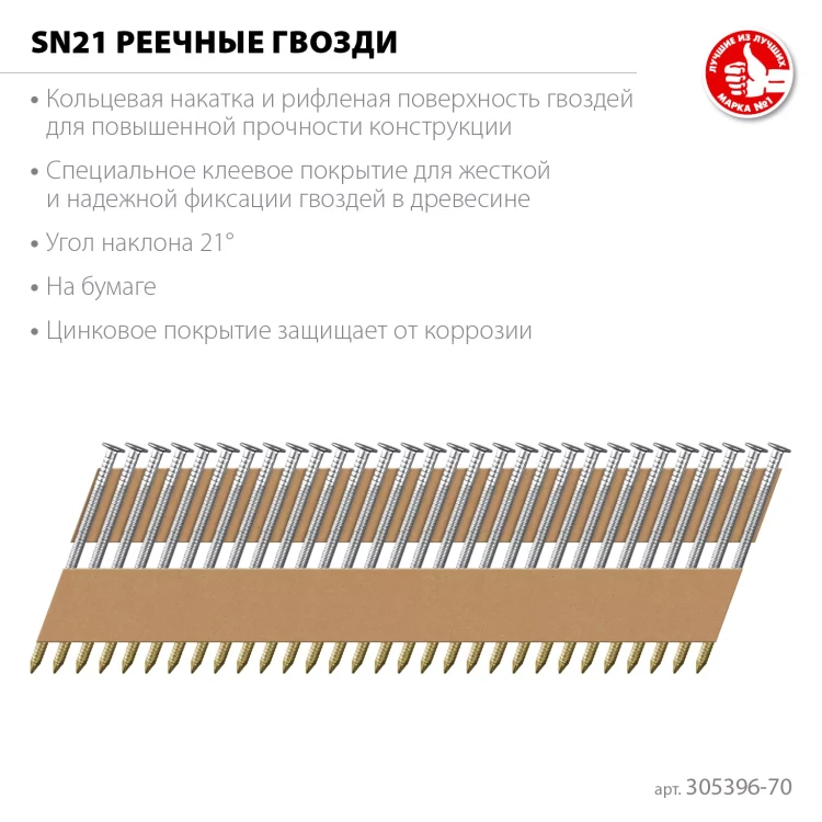 ЗУБР SN21 70 х 3.1 мм, реечные гвозди рифленые оцинкованные, 2400 шт (305396-70) купить в Магнитогорске