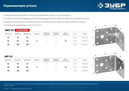 ЗУБР НКУ-2.0, 90 x 100 x 100 x 2 мм, нержавеющий крепежный уголок, Профессионал (310526-90) купить в Магнитогорске