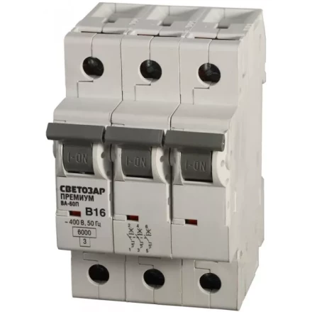 Выключатель автоматический СВЕТОЗАР &quot;ПРЕМИУМ&quot; 3-полюсный, 40 A, &quot;B&quot;, откл. сп. 6 кА, 400 В SV-49013-40-B купить в Магнитогорске