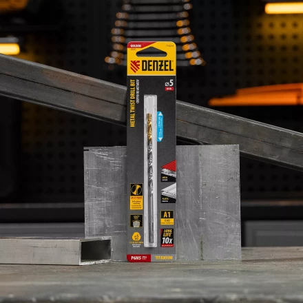 Сверло спиральное по металлу Denzel 5 х 132 мм, Р6М5, Golden Tip, удлиненное, 718254 купить в Магнитогорске