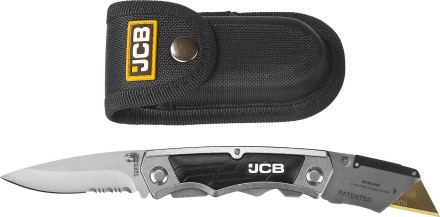 Нож JCB складной многофункц, трапец лезвие, тип &quot;А24&quot;, перочин лезвие с серрейтор заточкой, мет корпус, чехол, 5 лезвий JLC003 купить в Магнитогорске