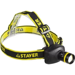 Фонарь STAYER "PROFESSIONAL" налобный светодиодный, 3Вт(140Лм), регулируемый фокус, 3 режима, 3ААА 56566