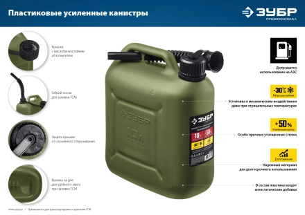 ЗУБР 20 л, пластиковая усиленная канистра, Профессионал (38365-20) купить в Магнитогорске