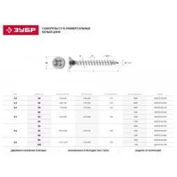 Саморезы СУ-Б универсальные, 60 x 4.5 мм, 1 700 шт, белый цинк, ЗУБР 300370-45-060