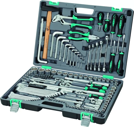 Набор инструментов, 1/2 и 3/8 и 1/4   CrV пластиковый кейс 142 предметов STELS 14107 купить в Магнитогорске