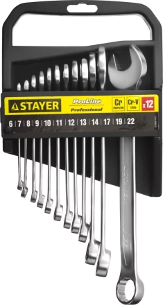 Набор: Ключ STAYER &quot;PROFI&quot; гаечный комбинированный, Cr-V сталь, хромированный, 6-22мм, 12шт 27083-H12 купить в Магнитогорске
