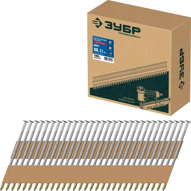ЗУБР SN21 90 х 3.1 мм, реечные гвозди рифленые оцинкованные, 2010 шт(305396-90) купить в Магнитогорске
