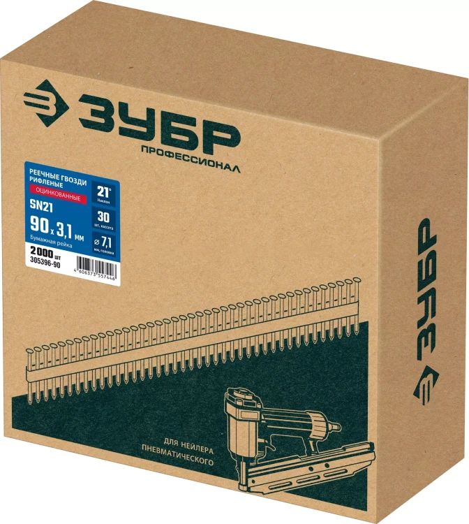 ЗУБР SN21 90 х 3.1 мм, реечные гвозди рифленые оцинкованные, 2010 шт(305396-90) купить в Магнитогорске