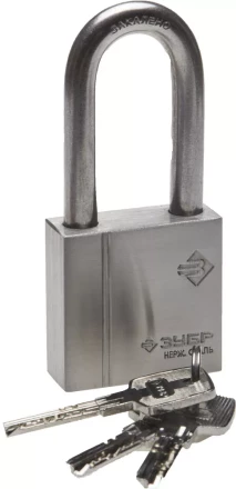 Замок ЗУБР &quot;ЭКСПЕРТ&quot; навесной, нержавеющая сталь (корпус и дужка), удлиненная закаленная дужка, 50мм 37290-50-1 купить в Магнитогорске