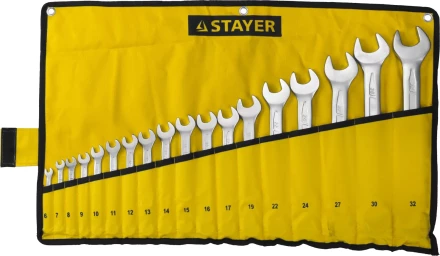 Набор: Ключ STAYER &quot;PROFI&quot; гаечный комбинированный, Cr-V сталь, хромированный, 6-32мм, 18шт 27081-H18 купить в Магнитогорске