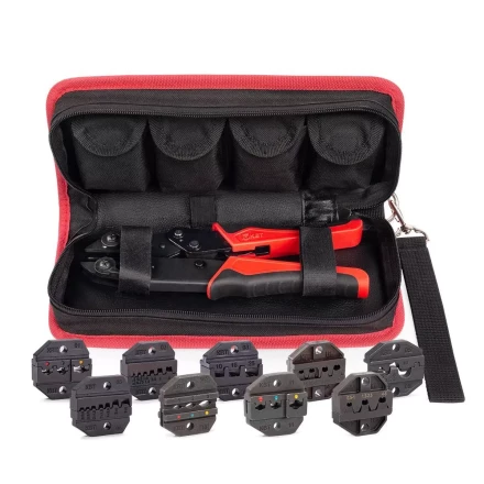 Пресс-клещи КВТ СТО+9 с 9 матрицами МПК для опрессовки разъемов, втулочных, изолированных и неизолированных наконечников (набор) (90778) купить в Магнитогорске