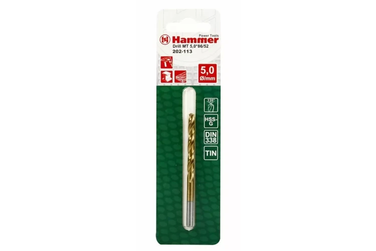 Сверло по металлу HAMMER Ф5х86мм (DR MT 5,0мм*86/52мм) купить в Магнитогорске