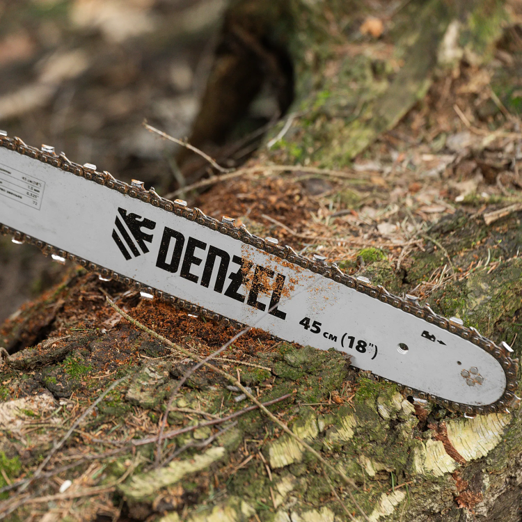 Пила цепная бензиновая Denzel DS-5218, шина 45 см, 52 см3, 3 л.с, шаг 0,325, паз 1,5 мм, 72 звена 95237 купить в Магнитогорске