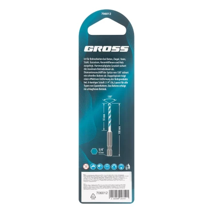 Сверло универсальное Gross, Multipurpose PRO, 6-гр. хвостовик, 6мм, 706012 купить в Магнитогорске