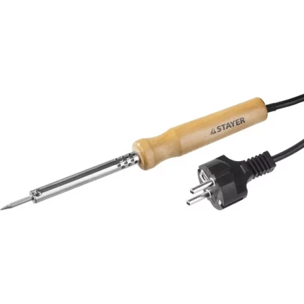 Паяльник MAXTerm с деревянной рукояткой, жало - конус, STAYER 55310-25, 25 Вт 55310-25 купить в Магнитогорске