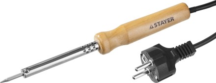 Паяльник MAXTerm с деревянной рукояткой, жало - конус, STAYER 55310-25, 25 Вт 55310-25 купить в Магнитогорске