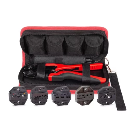 Пресс-клещи КВТ СТВ+5 с 5 матрицами МПК для опрессовки разъемов, втулочных, изолированных и неизолированных наконечников (набор) (89227) купить в Магнитогорске