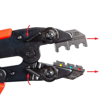 Пресс-клещи КВТ СТВ+5 с 5 матрицами МПК для опрессовки разъемов, втулочных, изолированных и неизолированных наконечников (набор) (89227) купить в Магнитогорске