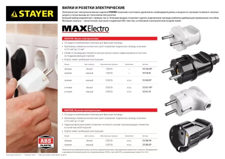 Вилка MAXElectro электрическая, 16А/220В, с заземлением, черная, STAYER 55160-B купить в Магнитогорске