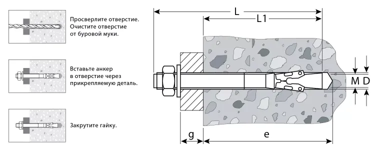 ЗУБР М8 х 95 мм, 50 шт, клиновой анкер (302032-08-095) купить в Магнитогорске